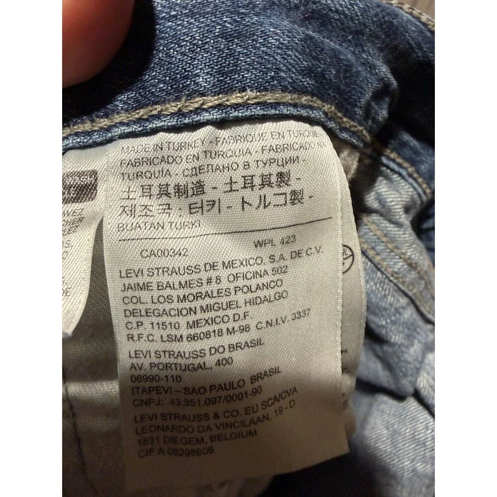 Levis Jeans Mens 34x30 Blue Whiskering Denim Cotton Straight Leg